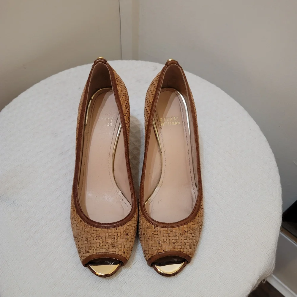 Beautiful summer wedge shoes with cork and genuine leather Trim - Picture 3 of 9